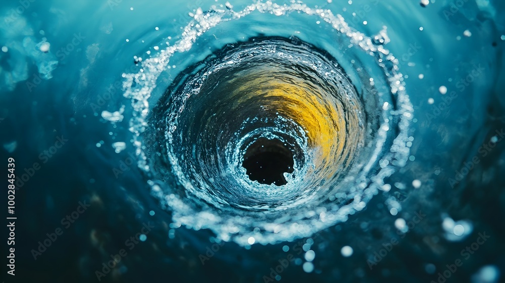 Poster controlled yet powerful spiral of water flowing through a drain symbolizing the natural force and mo