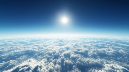 Naklejka premium A breathtaking view above the clouds, with a rich blue sky