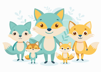 Set of four adorable cartoon foxes