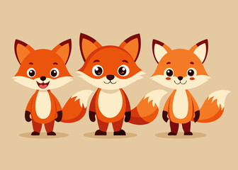Set of four adorable cartoon foxes