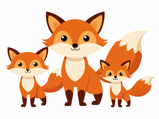 Set of four adorable cartoon foxes