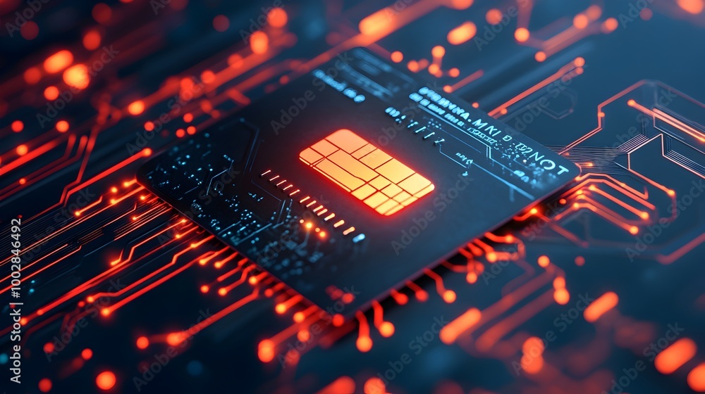 Aufkleber cyber credit card with glowing circuit design representing fast paced digital transactions and cyber