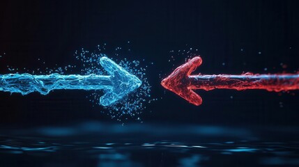 Diagonal arrows illustrating energy dispersion in a closed system, thermodynamics, energy dissipation concept