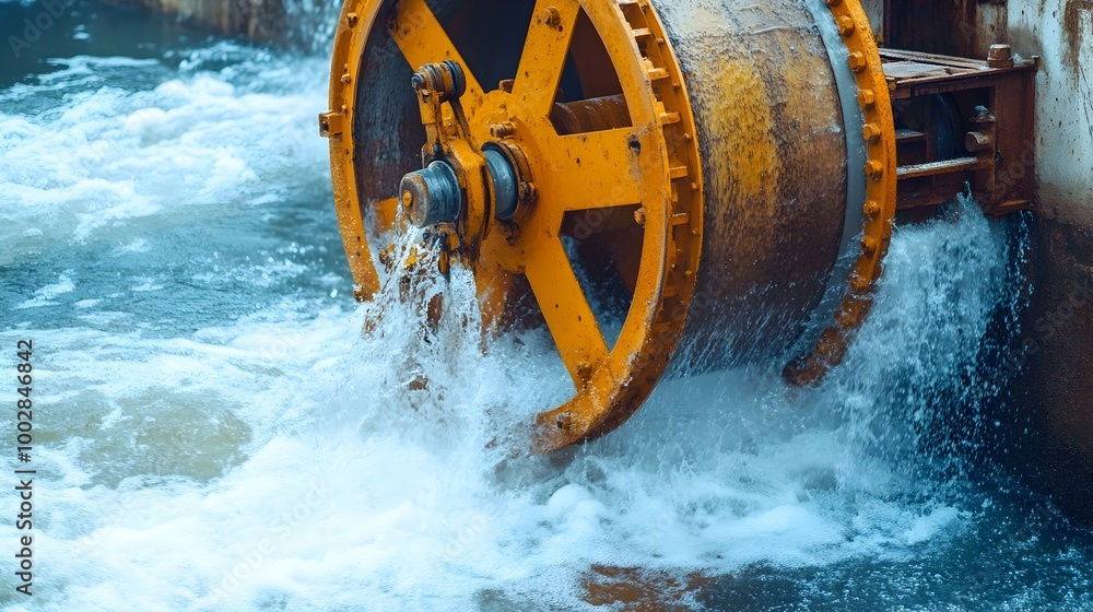 Aufkleber detailed close up view of a water wheel turning in a rapidly flowing river harnessing the power of w
