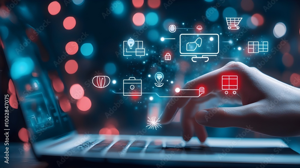 Poster digital hand clicking a mouse surrounded by discount icons and flashing banners highlighting the sim