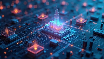 Obraz premium Digital distribution center inside and communication network concept