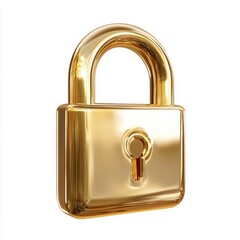 Shiny Gold Lock Icon Design in 3D Perspective