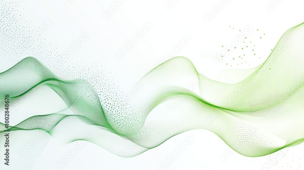 Wall mural Abstract green vector background with waves and dots, empty space for text or message. 