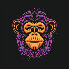 Colorful monkey head logo illustration, monkey logo gaming vector