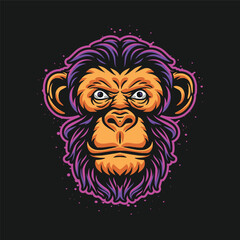 Colorful monkey head logo illustration, monkey logo gaming vector