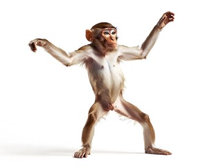 Energetic Primate Leaping in Playful Movement on White Background