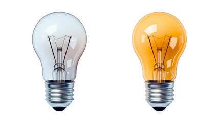 Switched off and switched on light bulb isolated on a transparent background