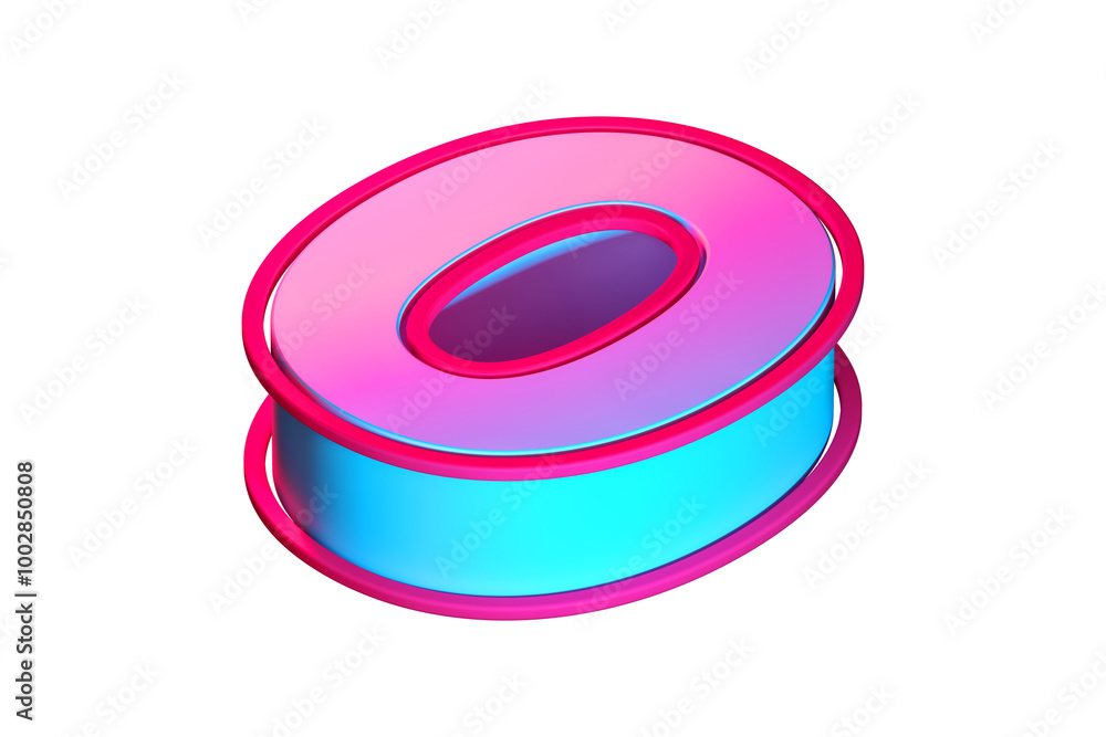 Poster lying down 3d number 0 in cian and magenta. isometric 3d rendering font suitable for poster, web, ad