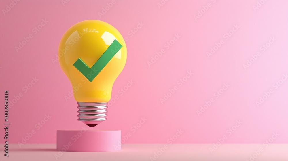 Poster light bulb with check mark symbolizing ideas and success