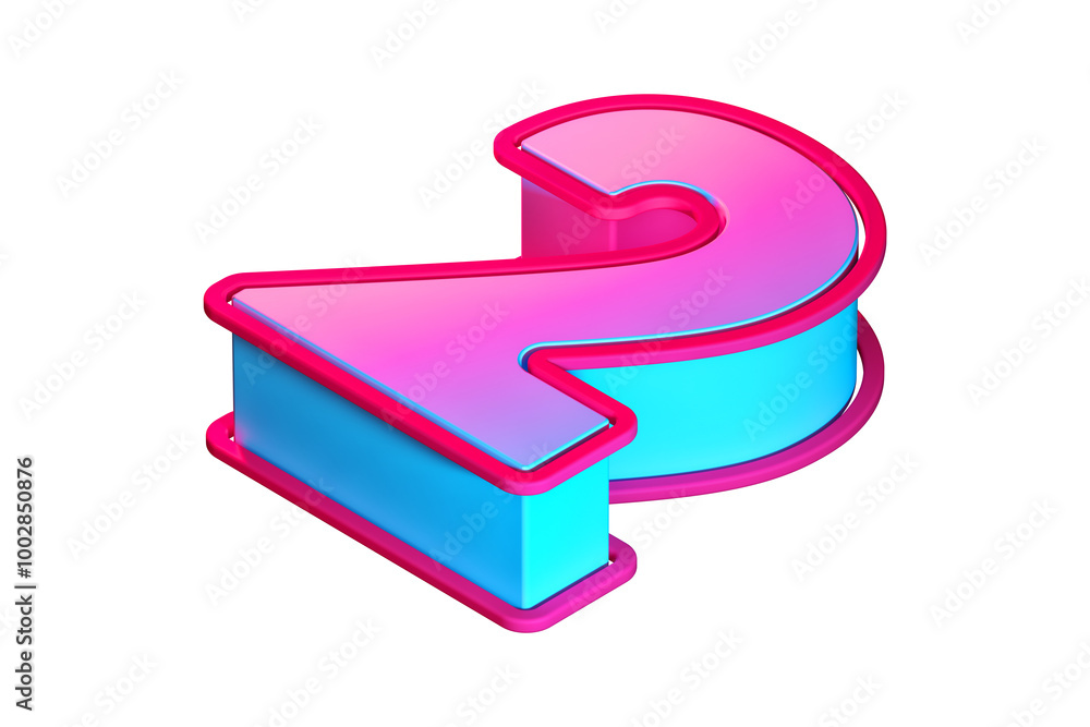 Poster cyberpunk style number 2 in cian and magenta. isometric 3d rendering typography suitable for poster,