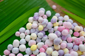 Thai dessert Raw Bua Loy balls in many colours. Thai dessert made of glutinous rice, glutinous rice, glutinous rice ball