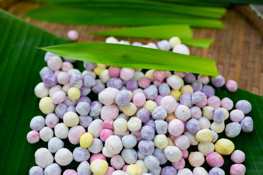 Thai dessert Raw Bua Loy balls in many colours. Thai dessert made of glutinous rice, glutinous rice, glutinous rice ball