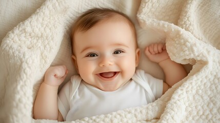 Innocent baby under a gentle blanket, radiating happiness and warmth.