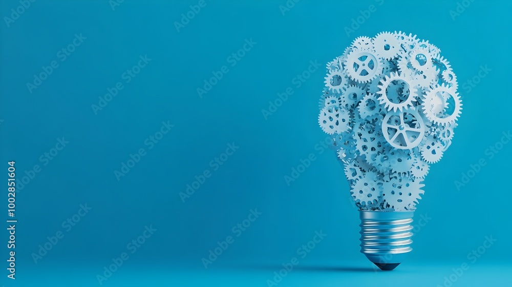 Poster Innovative lightbulb made of interconnected gears and cogs representing the concept of creative problem solving in a business or corporate setting