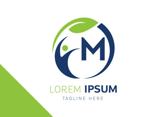 English alphabet with M Health Care Logo. Medical Logotype Template Vector