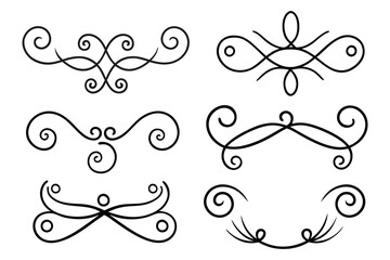 Vintage Filigree Swirls, calligraphy font style Decorative Elements, Text Ornaments curly thin line swings swashes, Flourishes Swirls, text divider, flourish Swirl ornament stroke, scroll design