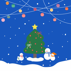 christmas tree snowman decoration snowy day
