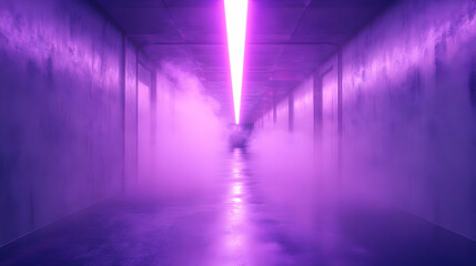 Purple Neon Lights in a Foggy Corridor 3D Illustration