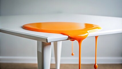 a close-up of an orange liquid on a white table