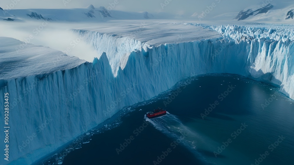 Poster Massive glaciers melting into the azure ocean symbolizing the slow yet powerful process of water continuously reshaping the surface of the Earth through erosion weathering and the flow of currents