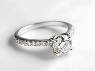 Luxurious Diamond Engagement Ring on White Background