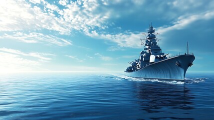 Fototapeta premium Battleship Sailing on a Calm Sea