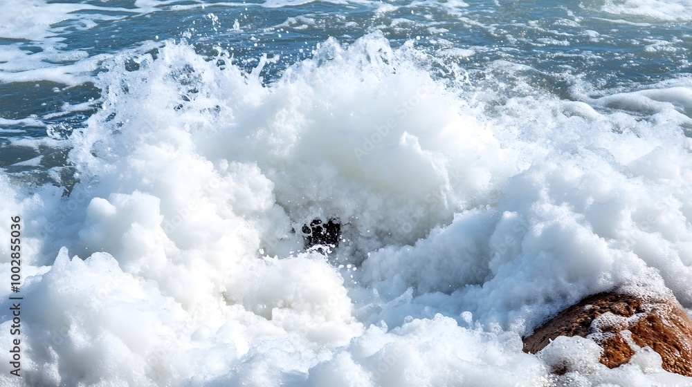 Poster Powerful flow of water breaking free from an ice dam during the spring thaw rushing downstream with unstoppable force and energy creating a dynamic and turbulent river landscape