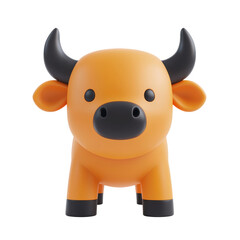 Fototapeta premium Cute 3D cartoon bull illustration featuring a simple and adorable design with rounded features. Ideal for use in animations, and playful character projects. Isolated on transparent background, png.