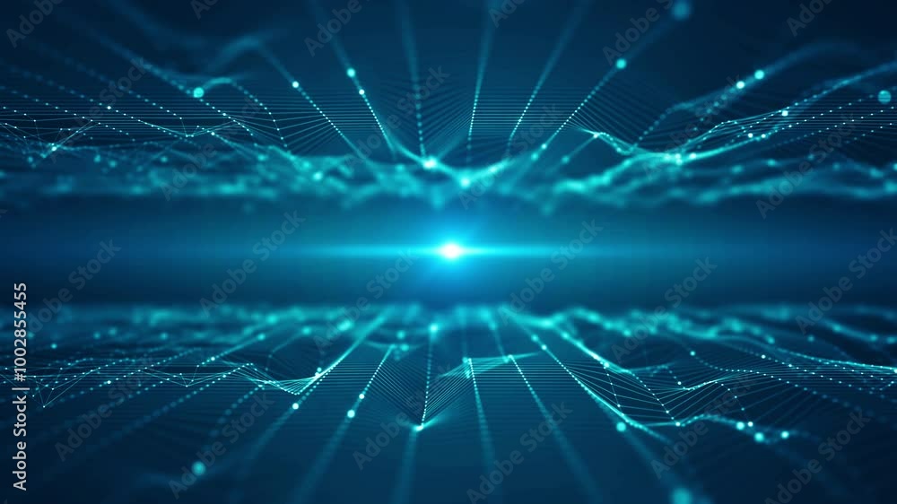 Aufkleber futuristic blue network grid with connecting lines and dots on a dark background, symbolizing connec