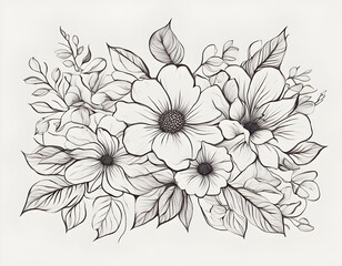 seamless Hand drawn flower bouquet lines flower background