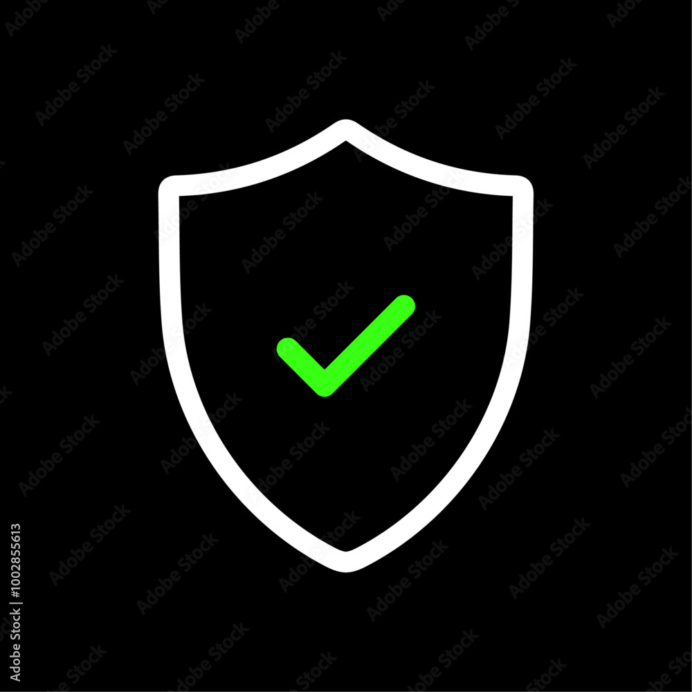 Poster shield check mark vector icon in line style design for website, app, ui, isolated on black backgroun