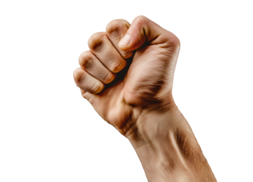 Male clenched fist, strong hand sign of protest. PNG