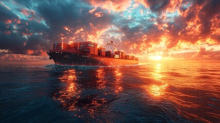 Fototapeta premium Create a futuristic image where cargo ships autonomously navigate the seas using AI-driven maps and supply chain optimizations