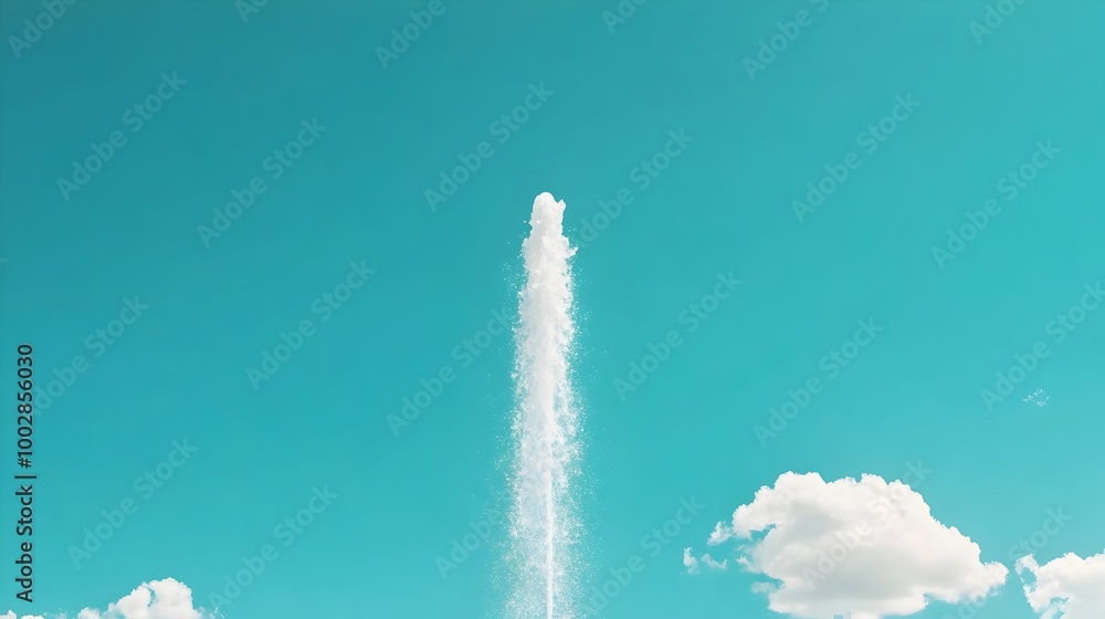 Poster Powerful water jet fountain shooting high into the sky symbolizing the controlled power and beauty of architectural water features  Dynamic flow and liquid energy creating an impressive display