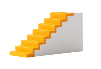 A 3D illustration featuring yellow steps on a white block, representing progression and elevation. Perfect for visual metaphors and architectural themes. Isolated on transparent background, png.