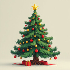 Fototapeta premium Christmas tree with red ornaments and twinkling lights