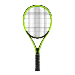 Lime green transparent tennis racket for professional players, featuring modern design for sports and tennis promotions.