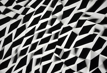 A black and white abstract image with a repeating pattern of diagonal lines and squares, creating a visually striking optical illusion