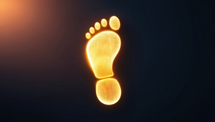 image showcases a single luminescent yellow footprint connected to digital circuitry