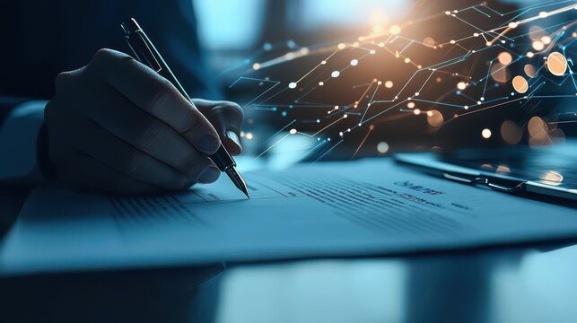 Merger acquisition integration concept. Contract being signed with two pens, representing a business merger or acquisition deal