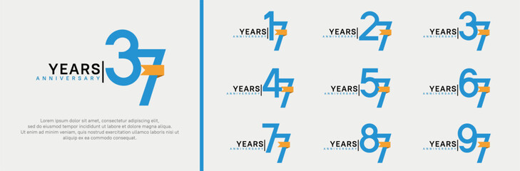 anniversary logo set. vector design blue color and orange ribbon can be use for celebration event