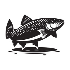 Salmon Silhouette, Stylish icon, template, background, tattoo. Print for t-shirt. Hand drawn vector illustration, Salmon black vector, isolated.