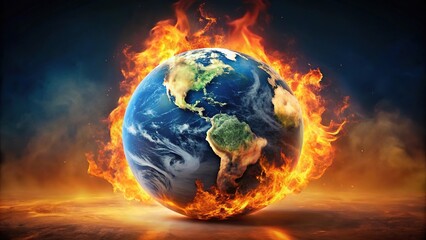 A dramatic image of a burning earth due to global warming