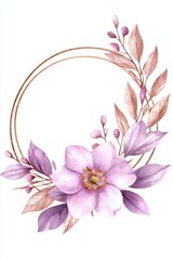 Fototapeta premium Elegant floral arrangement featuring soft purple petals and delicate leaves, perfect for invitations and decorative designs.