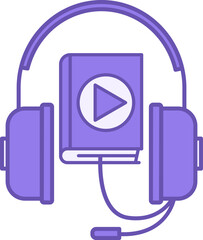 Colored Audio Book Icon. Vector Icon. Headphones with Microphone and Book with Play Icon. Online Book, E-Book. Online Education Concept